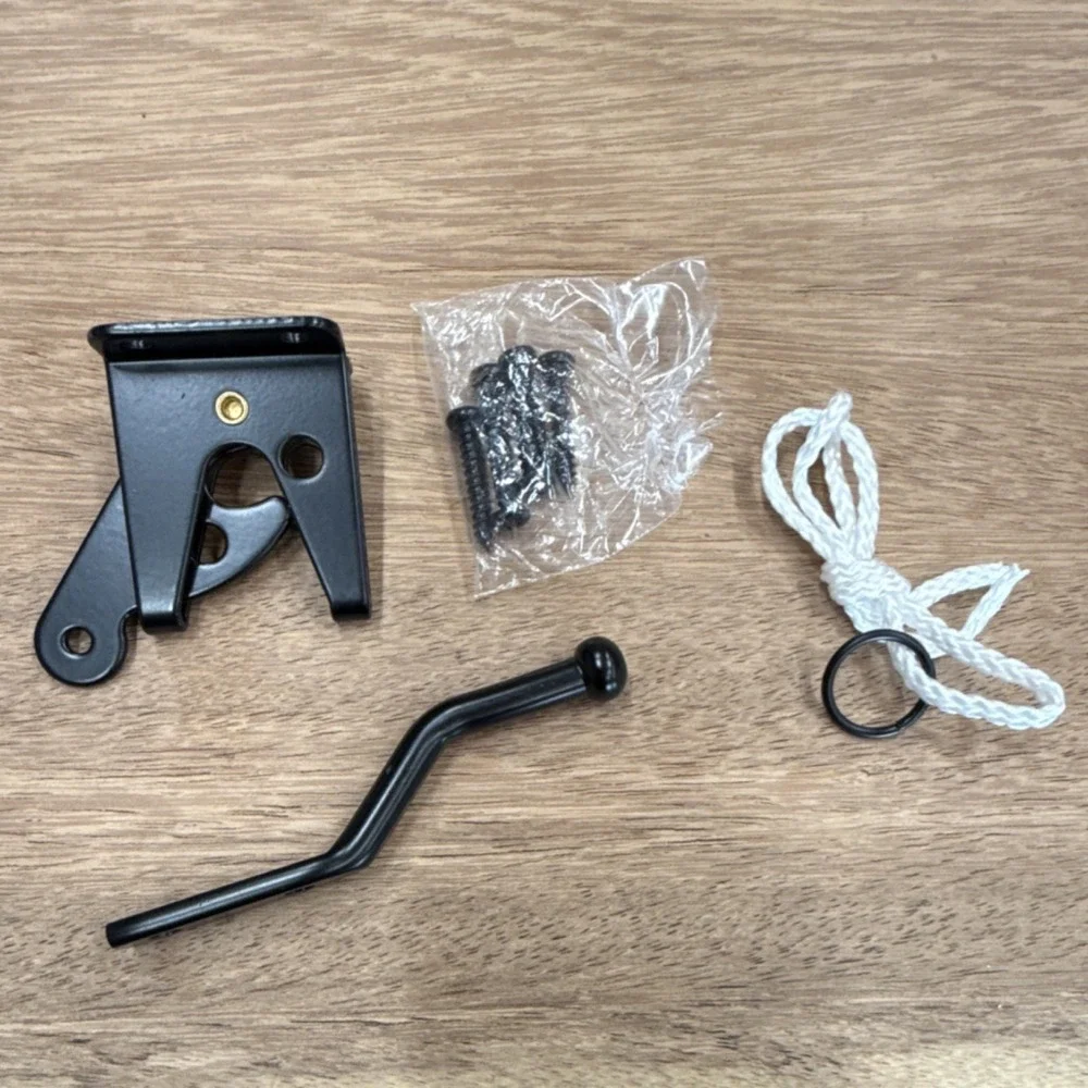 Black Matte Metal Gate Latch Hardware Kit w/ Pull Ring, Wire & Screws, 1 Pack